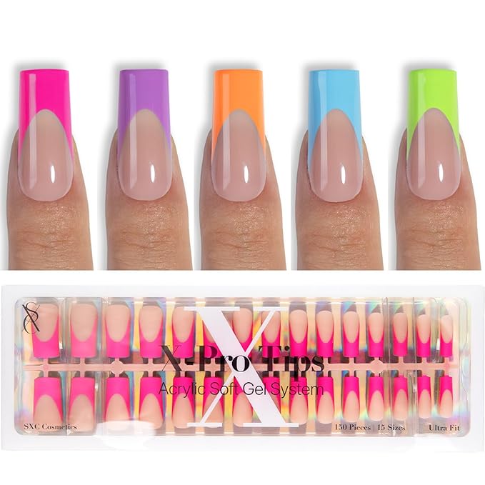 SXC Cosmetics X-Pro Tips French Tip Press On Nails - Bright Pastel Glow in the Dark Series (GLOW117-M Square)
