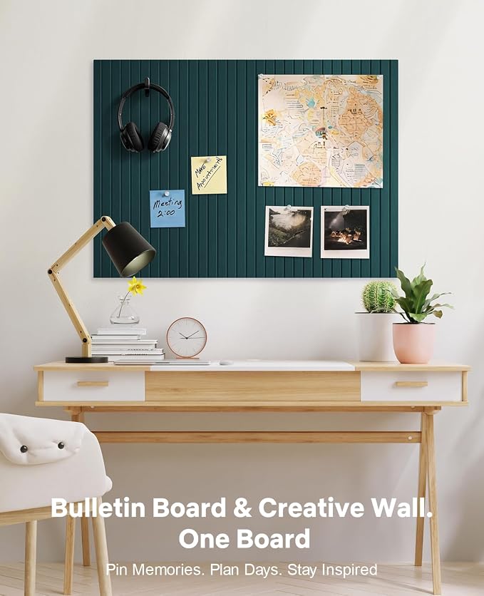 48" x 36" Large Cork Bulletin Board Tiles, Peel and Stick Felt Wall Panels for Vision, Message Center, Picture and Prayer Board for Office, Dorm, Room and Desk Decor(Pine Green)