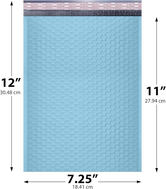 Light Blue Bubble Mailers 7.25x12 Poly Padded Envelopes #1 200 Pack | Fits Comics, Photos & Cards, Self-Seal Closure, Cushioned Protection, Water-Resistant Poly, Bulk Pack