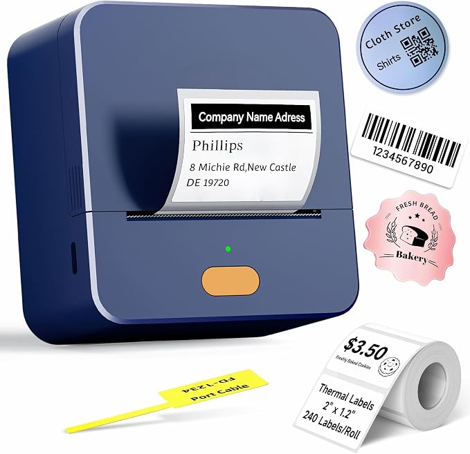 P1 Label Maker Machine 2" Portable Barcode Sticker Maker Printer, Thermal Label Maker for Small Bussiness, Home Organization, Bakery Shop, Office (with 1 Roll 2"x1.2"(50x30mm) Thermal Label)