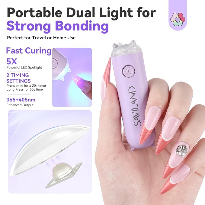 SAVILAND Solid Nail Glue Gel: 20g Gel Nail Glue and Nail Glue Remover for Press ons U V Nail Lamp Super Strong Hand-Free Nail Glue for Nail Tips Press-on Nail Remover Pen X Gel Glue Beginner Friendly