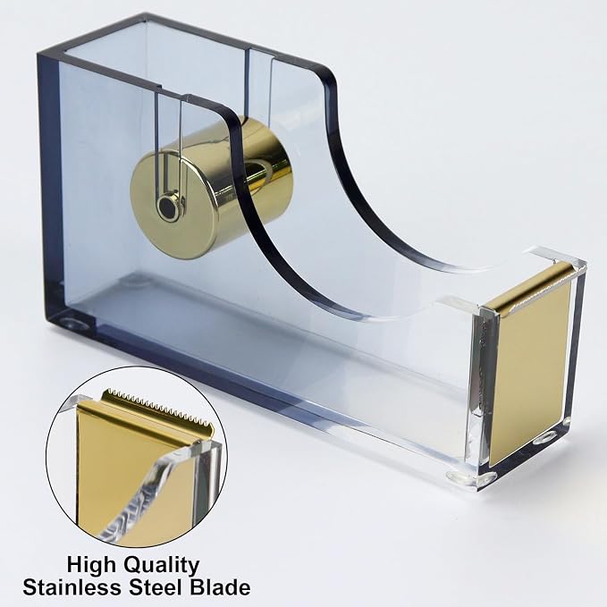 MultiBey Acrylic Tape Dispenser for Desk with 1 Roll Tape, Gradient Black | Heavy Duty Nonslip Base Tape Cutter Holder with 1 Roll Tape | Aesthetic Clear Acrylic Desk Organizer for Office & Home