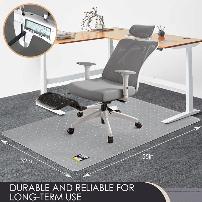 Kuyal Office Chair Mat for Carpet, Clear Heavy Duty Computer Chair Mat | 32''x55'', Under Desk Protector Carpeted Floors Mat, Easy Chair Movement,Ship Flat