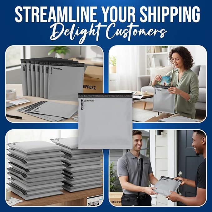 Shippozz 9x12 Poly Mailers 100 Pack, Durable Waterproof Polymailers for Shipping Clothes, Self Seal Mailing Bags for Small Business Packaging Supplies, Mailing Envelopes for Books, and Accessories