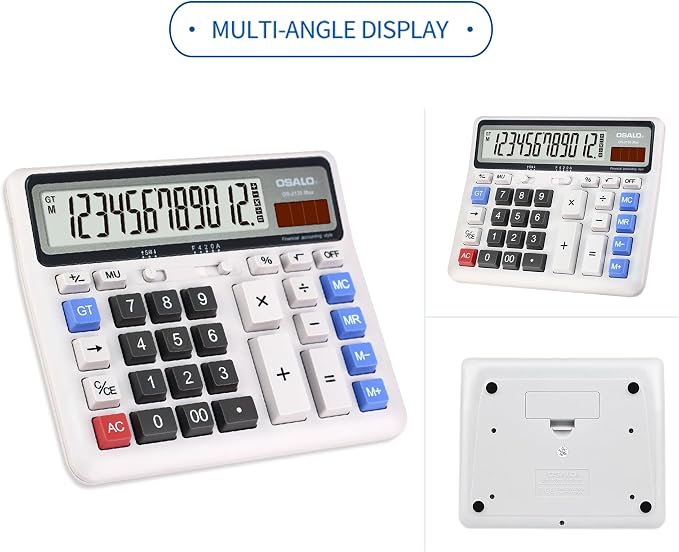 Pendancy 2 Pack Desk Calculators, 12-Digit Large Display, Big Buttons | Desktop Calculator & Adding Machine Set for Accounting, 5-Inch LCD, Dual Power, 30° Tilt, GT/MU, Rounding & Decimal Modes