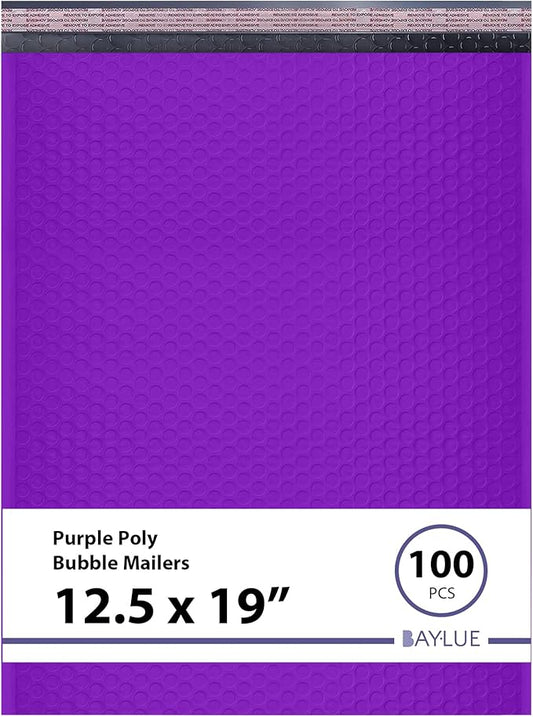 Purple 12.5x19.5 Inch Large Poly Bubble Mailers #6 | Padded Envelopes with Self Seal | Air Lined Cushioned Bubble Mailer | Usable Size 12.5x15 | 100 Pack Bulk | Lightweight shipping Bags