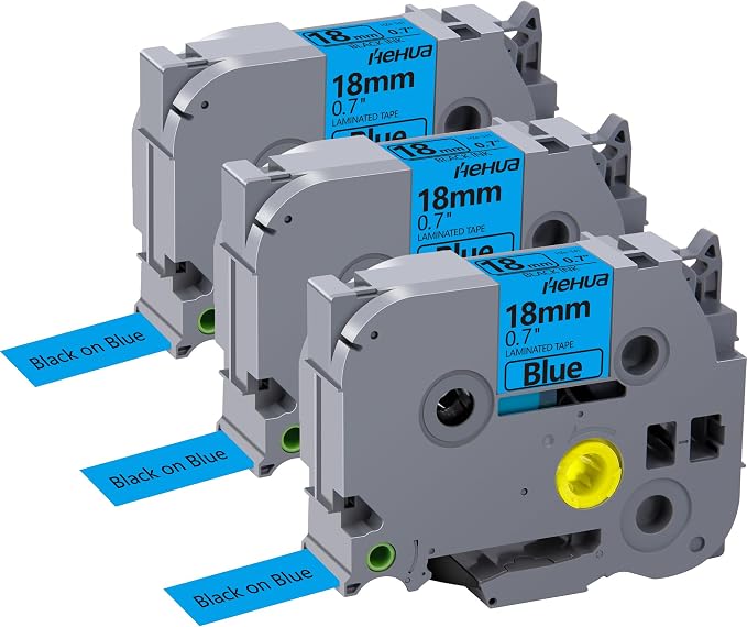 Hehua TZ541 3PK Compatible for Brother 18mm Label Maker Tape Black on Blue | 3/4 inch;3/4';0.7';0.7 inch;TZe 541;Black on Blue；18mm Label