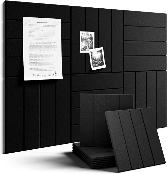 Fluxynara Felt Bulletin Board & Cork Board Alternative, Black | 36" x 24" Pin board, Removable Adhesive Tabs, Easy Install Without Wall Damage, For Home Office Decor