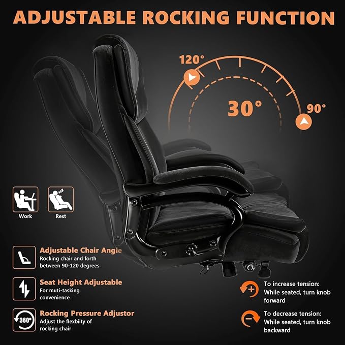 500lbs Fabric Big and Tall Office Chair,500lbs Heavy Duty Office Chair for Heavy People, High Back Executive Computer Chair with Adjustable Lumbar Support, Dual Rubber Wheel