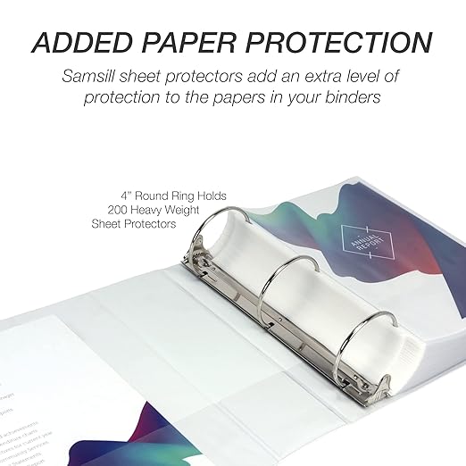 Samsill 4 Inch 3 Ring Binders, Economy Round Ring, Clear View Cover, 675 Sheet Capacity - for School, Home, Office - White, 6 Pack
