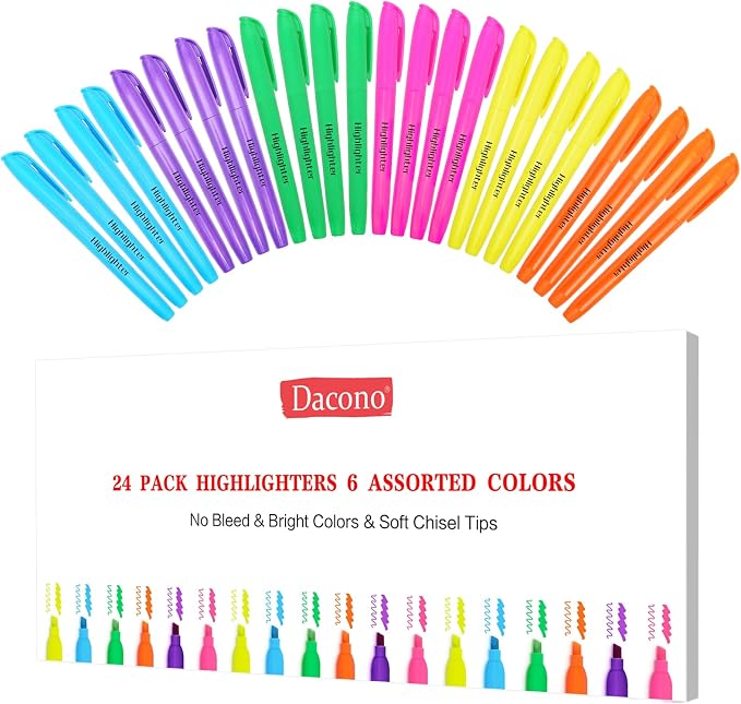 Highlighters Assorted Colors, 24 Pack Chisel Tip Highlighter Bulk | Highlighters for Classroom, Teacher Supplies, Students, School, Office and Note Taking, Back to School, Classroom Must Have