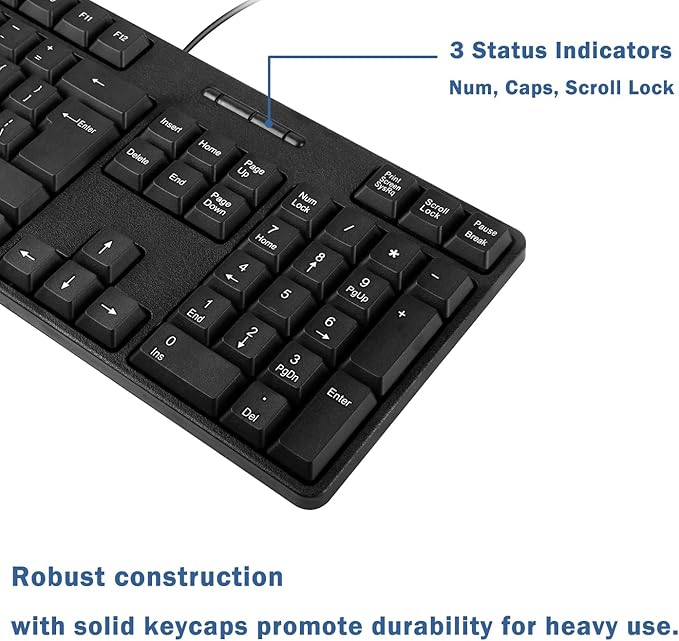 MCSaite Wired PS2 104 Keys Computer Keyboard with Stands,Black,Waterproof - US Layout Compatible for Windows, PC, Laptop