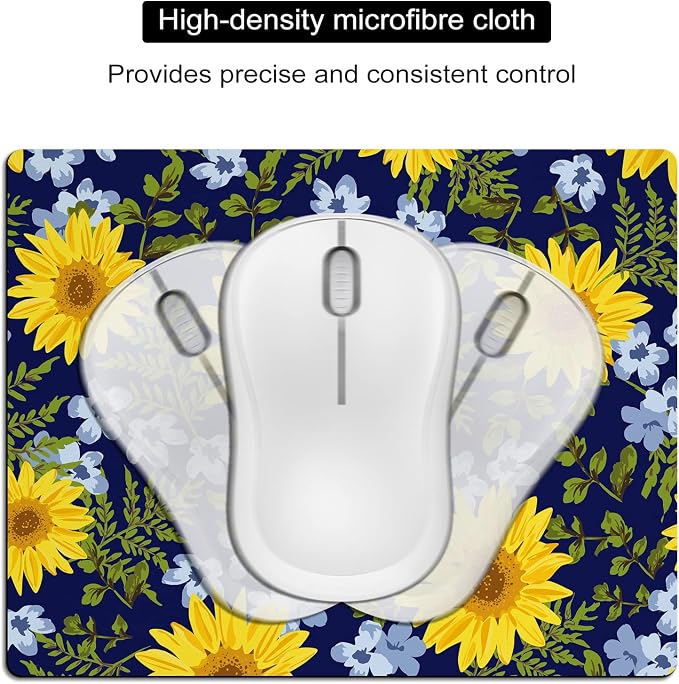 Small Mouse Pad Cute, Mini Mouse Pads for Wireless Mouse and Laptop, Travel Mousepad with Designs - Pretty Sunflowers, Portable Mousepads with Non-Slip Rubber Base for Women - 5.5 x 7 in