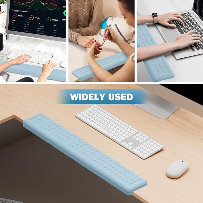 Leolee L-Shaped Desk Long Wrist Rest Elbow 60CM, Light Blue Arm Rest Desk | Memory Foam, Non-Slip Base, Ergonomic Desk Edge Cushion, Wrist Support for Computer Keyboard, Typing, Office, Home