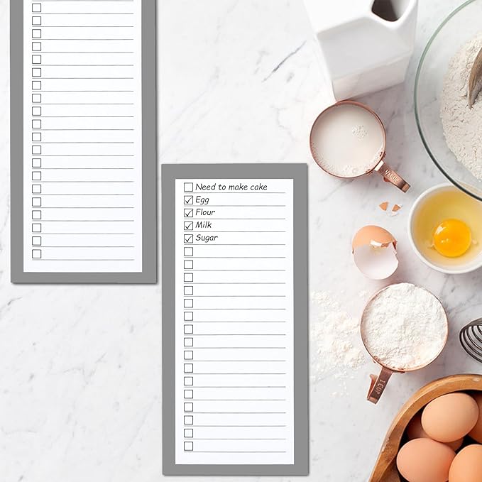 4 Pack Magnetic Notepads for Refrigerator，200 Sheets Grocery List Large Magnet Pad for Fridge,Full Magnet Back Design Magnetic Memo Pads for Grocery List, Shopping List, To-Do List (Gray, 4 pack)