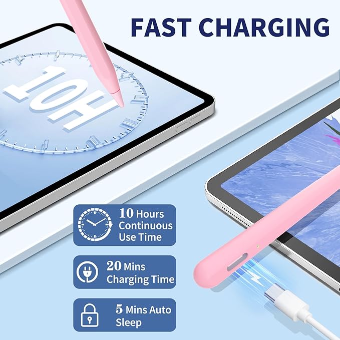 iPad Pencil for 9th & 10th Generation, Fast Charge Stylus Pen for Palm Rejection and Tilt Sensitivity, Compatible with iPad Pro 11/12.9in, Mini 5/6, iPad 6/7/8/9/10, Air 3/4/5 (PK)