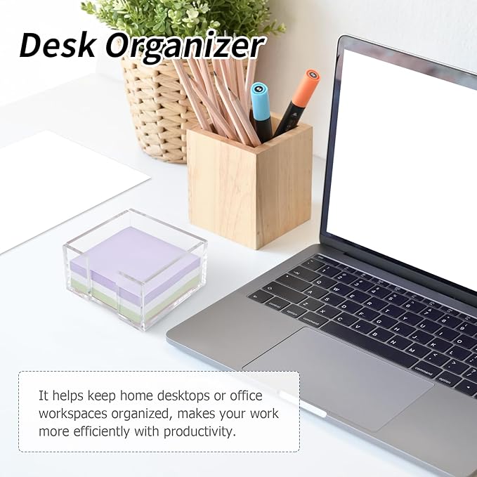 Acrylic Sticky Note Holder, 3 x 3 Crystal Clear Acrylic Notepad Holder Sticky Note Dispenser for Dorm Room and Office Desk Organizer