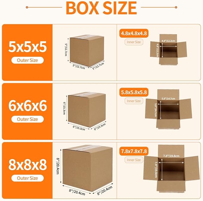 Hoikwo 30 Packs Shipping Boxes Mixed Sizes | 10 PCS Each of 8x8x8, 6x6x6, 5x5x5, Brown Cardboard Box for Small Business Packaging and Mailing