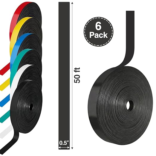CHUNNIAO Black Magnetic Tape for Jumbo Whiteboard,Line Gridding Tape - 1/2" Width,Value Pack 6 Rolls(Total 300 Feet)