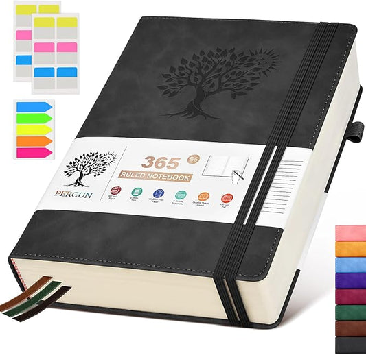 B5 Lined Journal Notebook - 365 Page Large Leather Journals for Writing Women Men，Hardcover Notebook with 100Gsm Thick Pages，Daily Diary for Travel, Work，School，College Ruled (7.6" x 10.3")