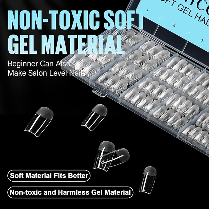 TOMICCA Medium Square Nail Tips, 504Pcs Half Matte Press on Full Cover Acrylic Nails, Pre-Shape Soft Acrylic Fake Nail Tips for Nail Extension Art Home DIY Nail Salon 12 Sizes