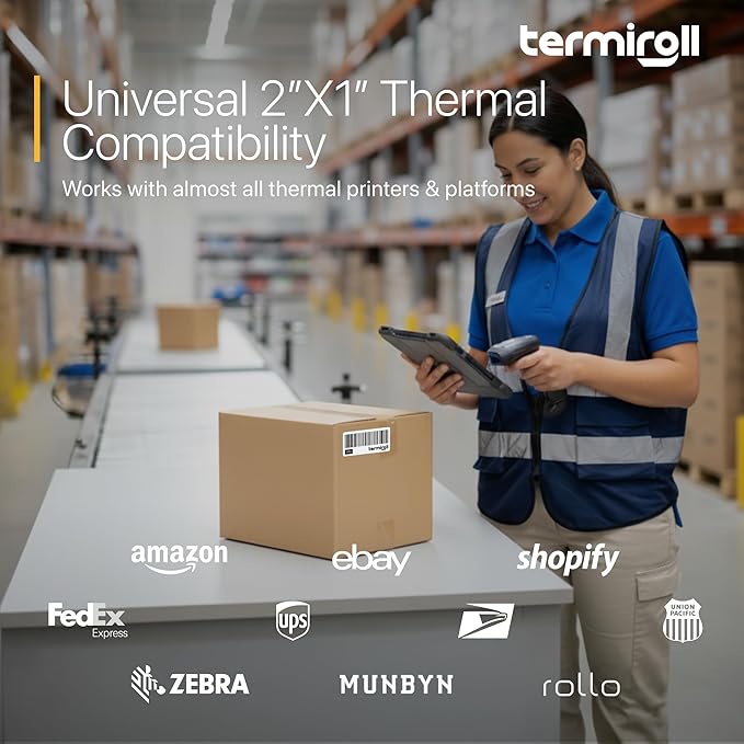 2x1 Thermal Labels – 10,000 Barcode & Address Labels/10 Rolls for Shipping, SKU & Inventory Stickers, Compatible with Rollo, Zebra, Munbyn, iDPRT & Direct Thermal Printers