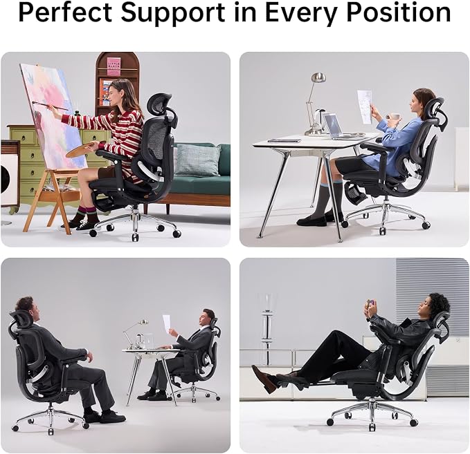 SIHOO Doro C300 Pro V2 Ergonomic Office Chair with Footrest, 2 Packs, Black | Full-Body Adaptive Support, 8D Armrests & Breathable Mesh, Comfy High Back Computer Desk Chair for Long Hours, 135° Recline