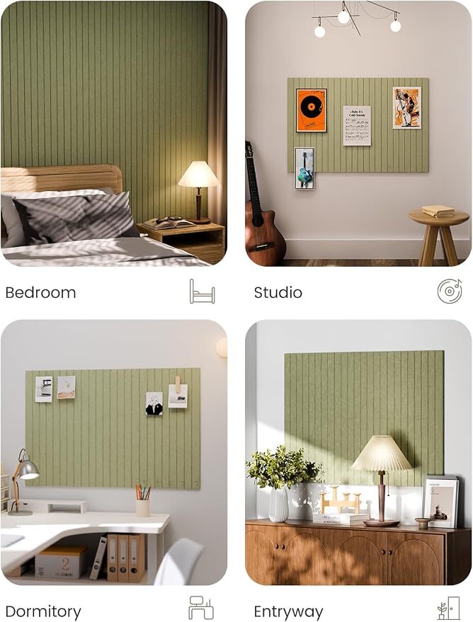 Fluxynara 36" x 24" Large Felt Bulletin Board, Olive Green | 6 Pack Cork Board Alternative with 30 Safe Adhesive Tabs, Pin Boards for Wall Decor, Home, Office, Classroom,Dorm