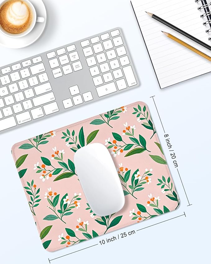 Mouse Pad, Cute Mouse Mat, 10" x 8", Pink Cute Flower | Square Waterproof Gaming Computer Mat, Textured Top, Stitched Edges, Non-Slip Rubber Base for Office Home Laptop Keyboard