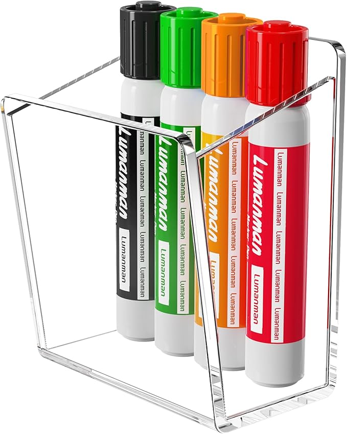 Acrylic Whiteboard Marker Holder, Magnetic or Adhesive Mount Marker Organizer for Fridge, Classroom and Office, Clear Dry Erase Marker Storage, Holds 8+ Markers