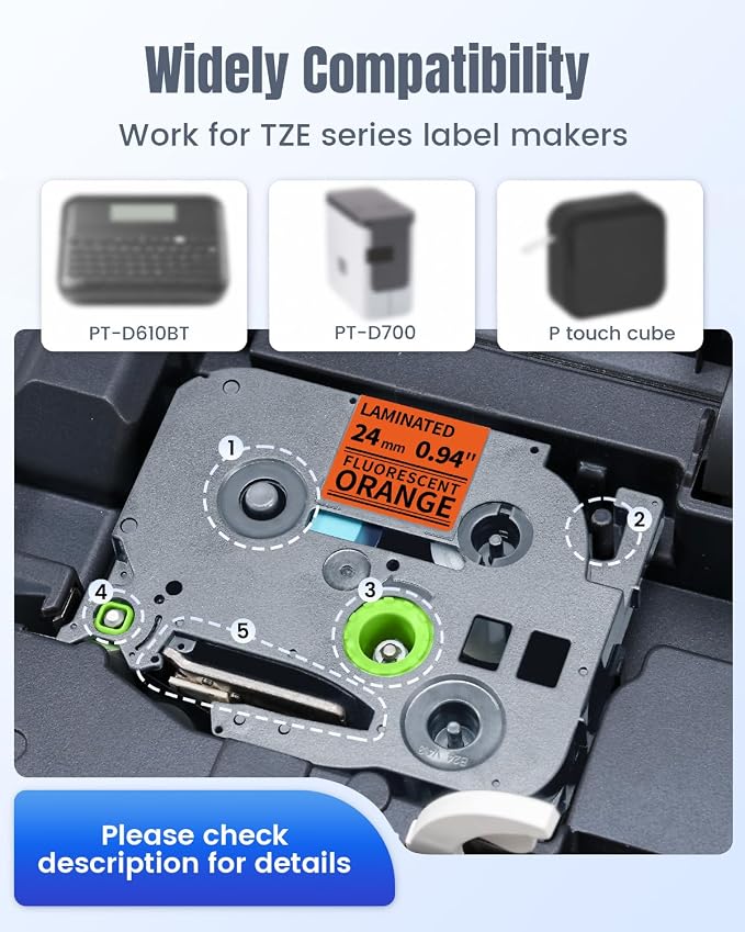 TZ Tape 24mm 0.94 Inch Laminated Orange TZe-B51 Compatible Brother P-Touch | Label Tape 1”for PT-D610BT Cube Plus P710BT D600 2730 E560BTVP TZe Label Maker Refill, Black on Orange 24 mm, 4-Pack