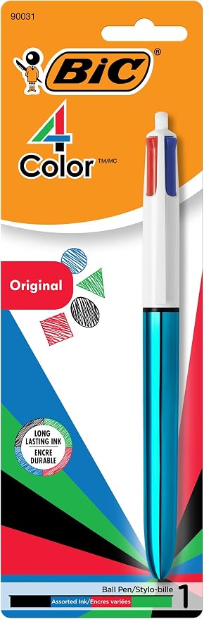 BIC 4-Color Original Retractable Ball Pens, Medium Point (1.0mm), 1-Count Pack, Retractable Ball Pen With Long-Lasting Ink (Pen barrel color may vary) (Pack of 2)