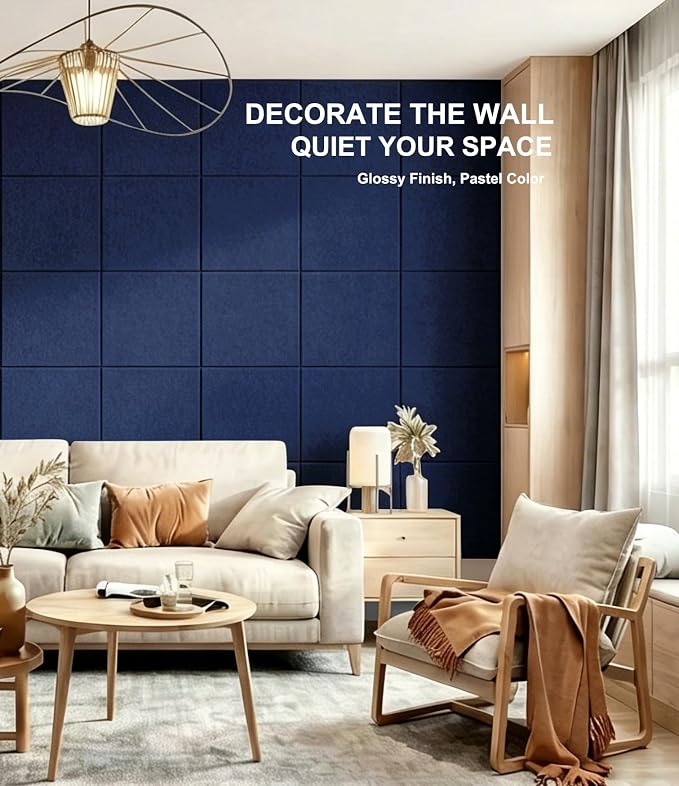 Felt Wall Tiles Bulletin Board Large Cork Board Alternative 6 Pack 11.81”x11.81”x0.47” Felt Pin Board Tack Board with Safe Removable Adhesive Tabs for Home Office School 36x24 (Dark Blue)