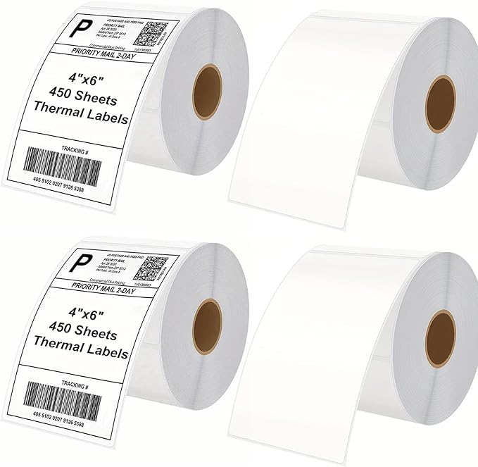 4x6 Direct Thermal Labels, Thermal Shipping Label 1800 Labels, Compatible with Zebra 2844 Zp-450 Zp-500 Zp-505, Permanent Adhesive, 4 Rolls of 450 Labels/Roll