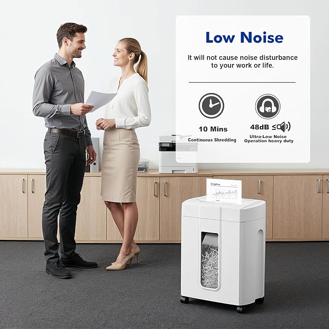 Wingwise Ultra Low Noise 48dB Paper Shredder for Home Office | 15 Sheets, P-4, 10 Mins Runtime, 4.7 gal, Cross Cut, Shreds Credit Cards & CDs