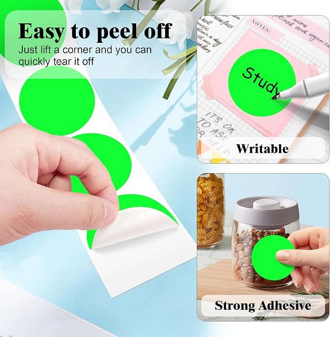 PARLAIM 2 Inch Round Adhesive Color-Code Dot Stickers,4Rolls/2000 per Rolls dots Label Dispenser Box, Circle Stickers Label Inch Coding Labels (Fluorescent Green)