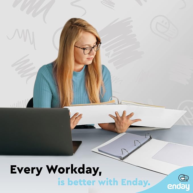 Enday 2 Inch 3 Ring Binder, White Heavy Duty Three Ring Binder, 480 Sheets Capacity - 2 Inch Binder for Home School and Office.