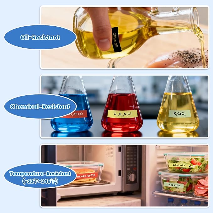 6X Colored Label Compatible with DYMO Label Maker Refills D1 1/2 Inch 23 Ft | Colored Warning Set (Mint Green/Pale Yellow/Yellow/Gold/Red/Black), For labelmanager 160 210D 260P 280 360D 420P 500TS 640CB