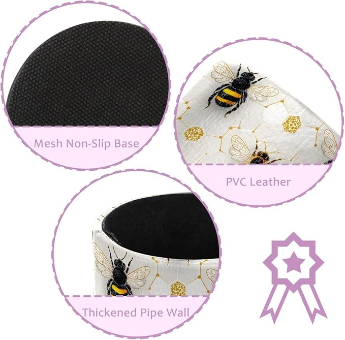 Leather Pen Holder for Desk, Honeycomb Bee Pencil Cup Pen Organizer Makeup Brush Holder for Office Home Kids Countertop Desk Accessory Storage