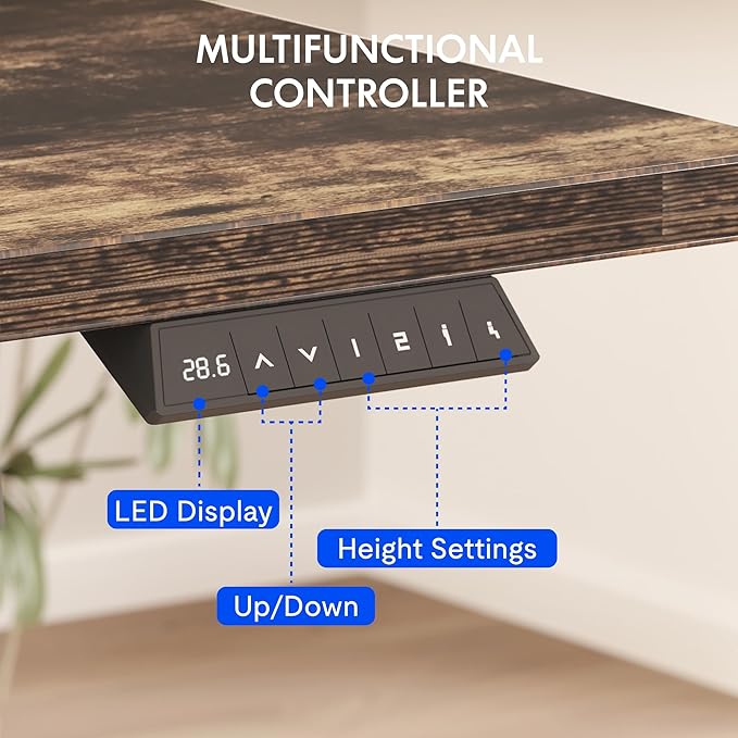 FLEXISPOT One-Piece Electric Standing Desk, 55 x 28 Inches Adjustable Desk with Seamless Desktop, Memory Controller Height Adjustment (Black Frame + Rustic Brown Desktop, 2 Packages)