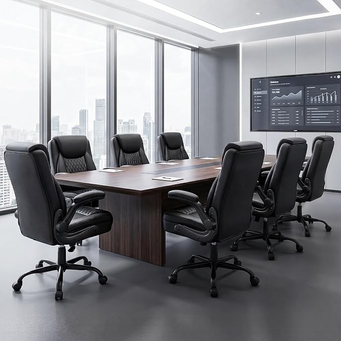 GTPOFFICE Executive Office Chair with Comfortable Lumbar Support, Ergonomic Gaming Chair with Flip-up Armrests & Zoned Pressure-Relief Cushion, Comfy PU Leather Desk Chair, Light Black