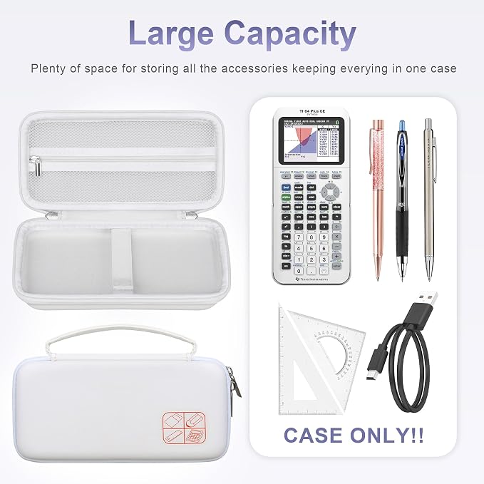 BOVKE Case for TI-84 Plus CE/TI-84 Evo/TI-84 Plus/TI-83 Plus/CE Calculator | Texas Instruments TI-84 Plus CE/TI-84 Evo/TI-84 Plus/TI-83 Plus Color Graphing Calculator Shockproof Carrying Case, White