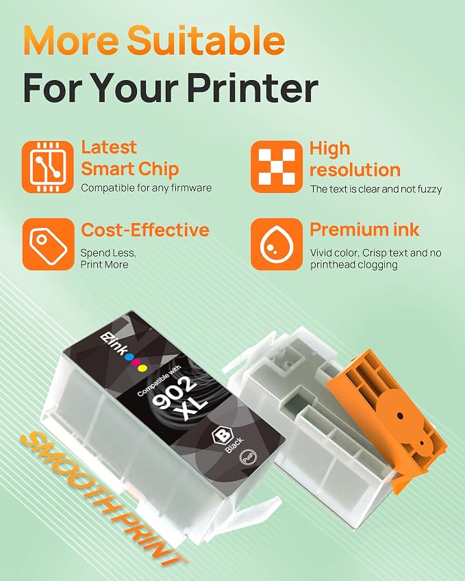 E-Z Ink Compatible for 902XL Ink Cartridges for HP Printers 902 902 XL | Replacement for HP 902XL Ink Cartridges Combo Pack 4 Pack for Officejet Pro 6978 6968 6960 6970 Officejet 6951 6954 6956 6958