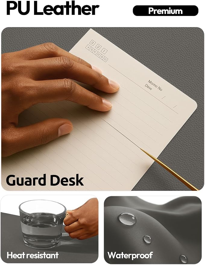 YSAGi Leather Desk Protector, Office Mat, Large Mouse Mat, Non-Slip PU Leather Blotter, Laptop Desk Mat, Waterproof Writing Pad for Office and Home(Dark Grey, 63" x 17.2")
