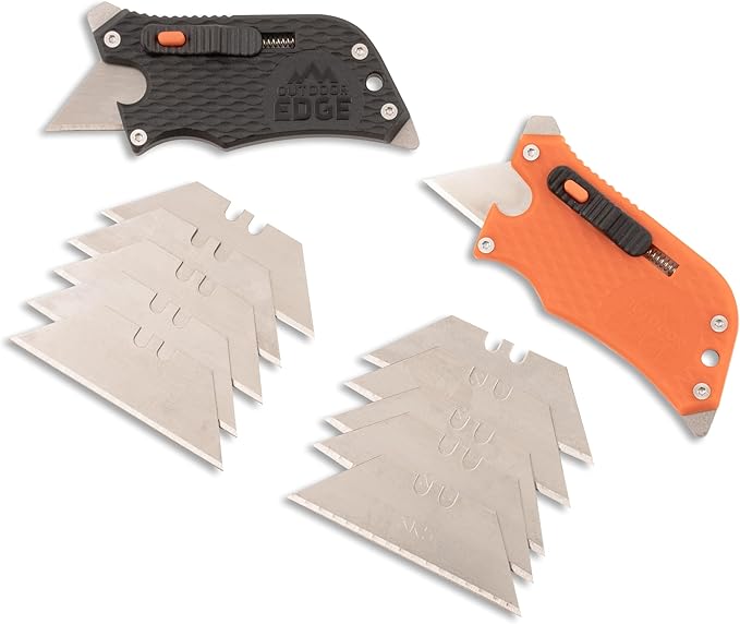 Outdoor Edge SlideWinder - Utility Knife Multitool with Standard Replaceable Razor Blade, Screwdrivers, Prybar, Bottle Opener and Pocket Clip with Locking Auto-Retracting Blade