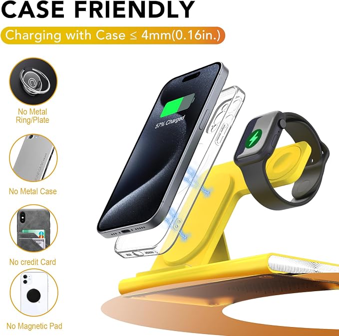 3 in 1 Foldable Wireless Fast Charging Station for Apple Multiple Devices | iPhone Charging Station for iPhone 17, Travel iWatch Charger Stand, Light Nightstand Charging Dock for Apple Watch/Airpods