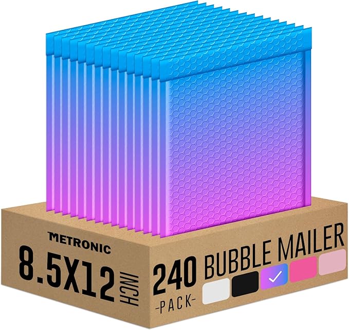 Metronic 240 Pack Bubble Mailers 8.5x12 Inch BluePurple Usable Size 8.5x11'' Self-Sealing Padded Envelopes Waterproof Cushioning Mailer for Mailing Clothes, Makeup, Jewelry, Gifts, Books