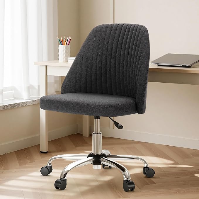 DUMOS Home Office Chair, Comfy Desk Chair with Rolling Wheels | Armless Height Adjustable, Wide Seating, Vanity Swivel Task, Bedroom Student Adults, Graphite