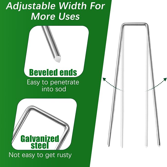 100 Pack Landscape Staples 4 Inch 12 Gauge Garden Stakes | Galvanized Garden Staples Pins Anti-Rust Ground Stakes for Weed Barrier, Irrigation Tubing, Landscaping Fabric, Yard Lawn