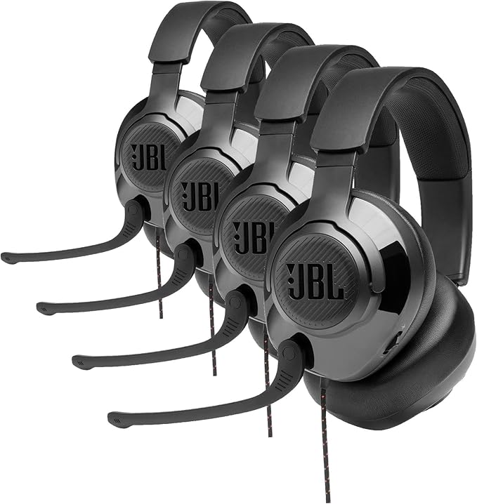 JBL Quantum 200 - Wired Over-Ear Gaming Headset with Voice Focus Directional flip-up mic and Memory Foam Ear Cushions (Black),(Pack of 4)